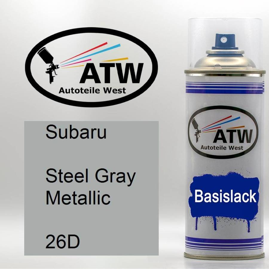 Subaru, Steel Gray Metallic, 26D: 400ml Sprühdose, von ATW Autoteile West.